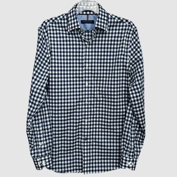 Tommy Hilfiger Other - Tommy Hilfiger Men's Slim Fit Button Down Shirt Navy/White Gingham, EUC- Neck 15